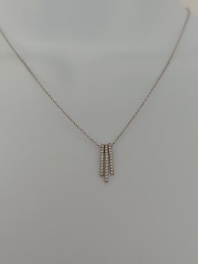 Sterling Silver 925 CZ Bar Pendant Necklace Dainty Minimalist Adjustable Chain